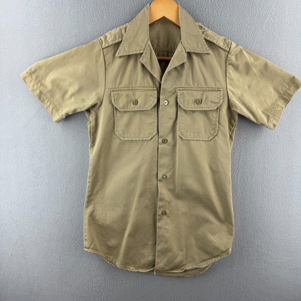 Vintage 60s Military Shirt Mens Fits XS Khaki Short Sleeve 1969 Vietnam